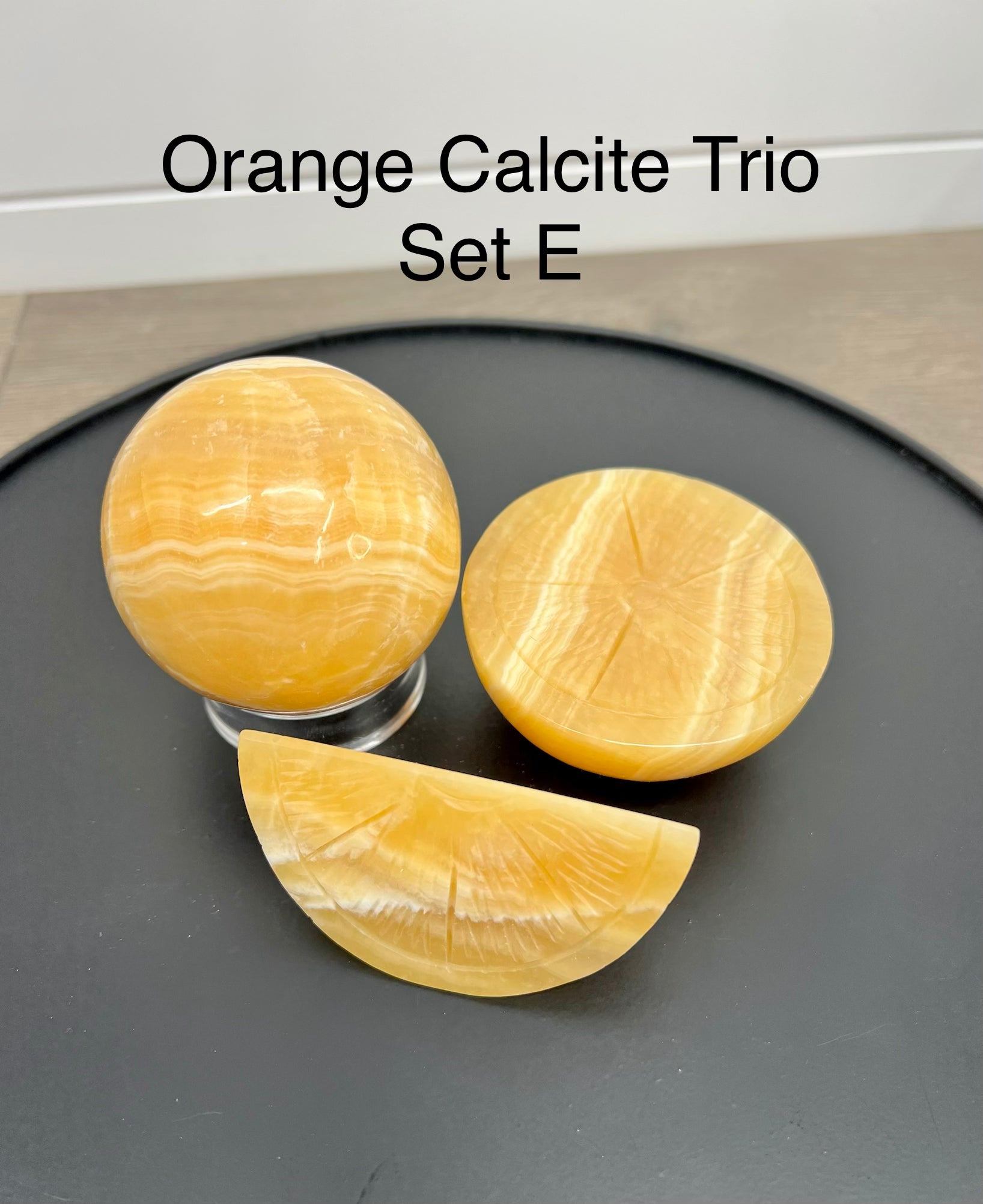 Calcite Fruit Trio – Lemon Set includes sphere, Full Slice & Wedge (Choose Your Set A–E)