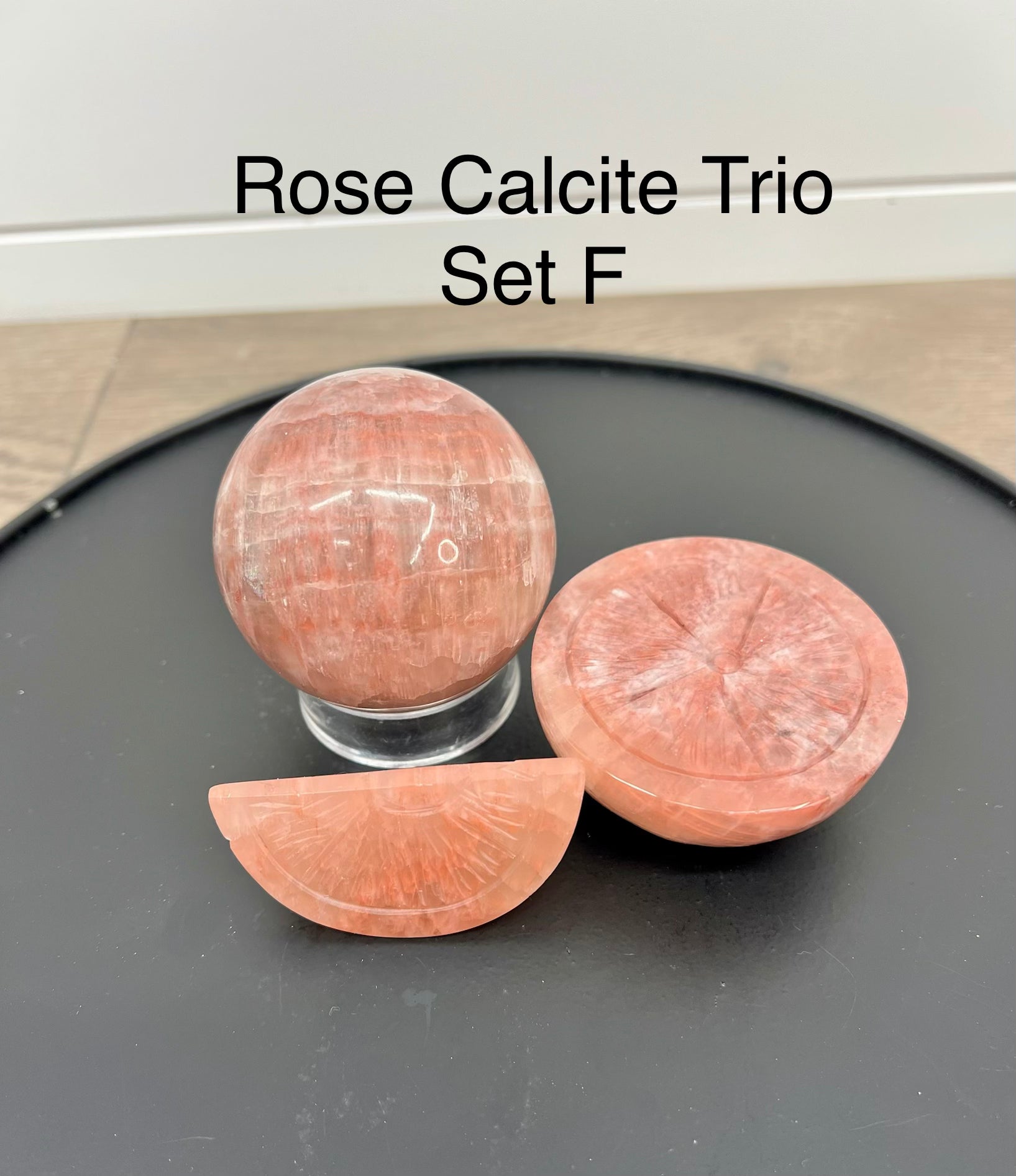 Calcite Fruit Trio – Lemon Set includes sphere, Full Slice & Wedge (Choose Your Set A–E)