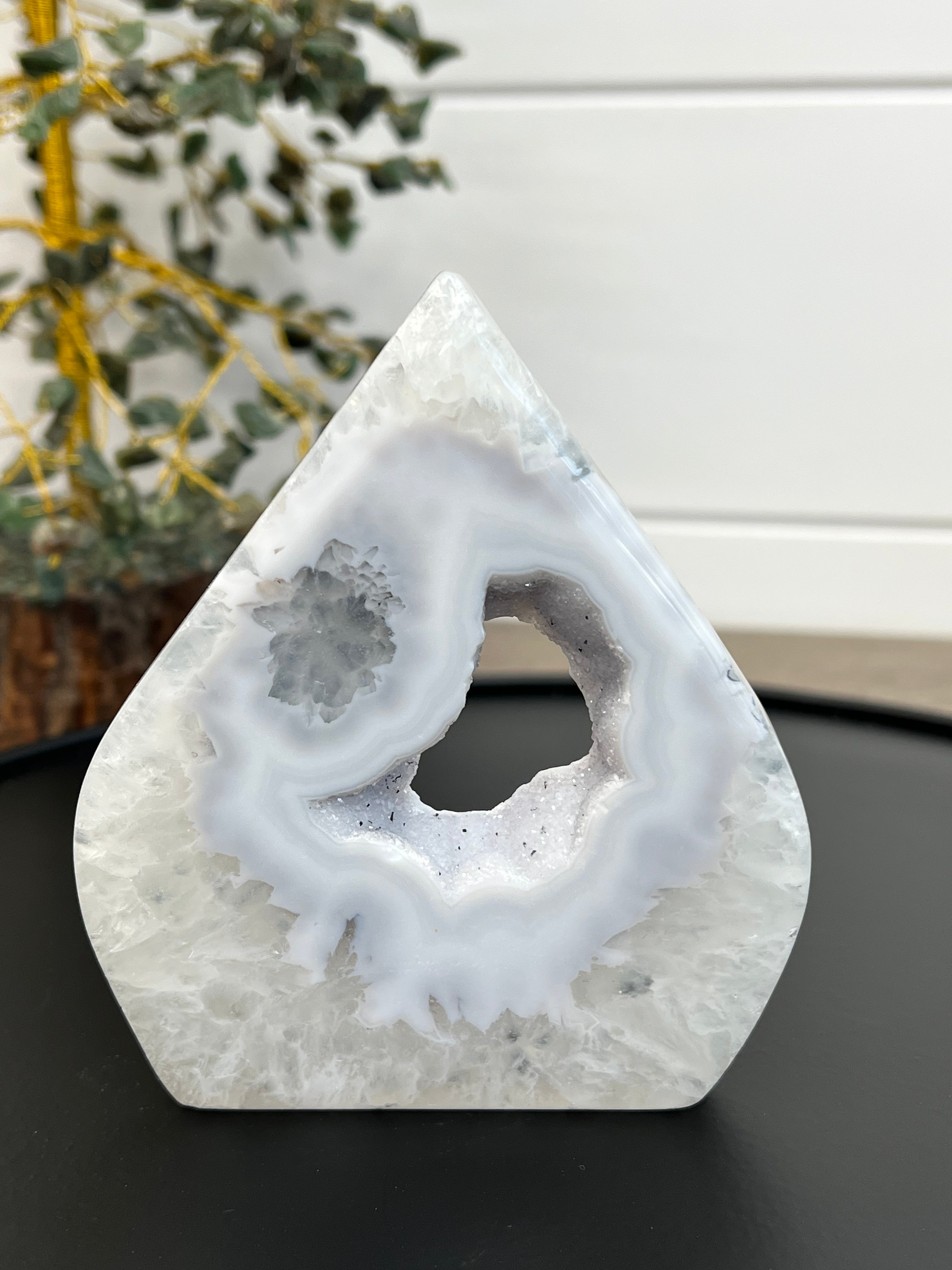 Snowy White Druzy Agate Teardrop | 46