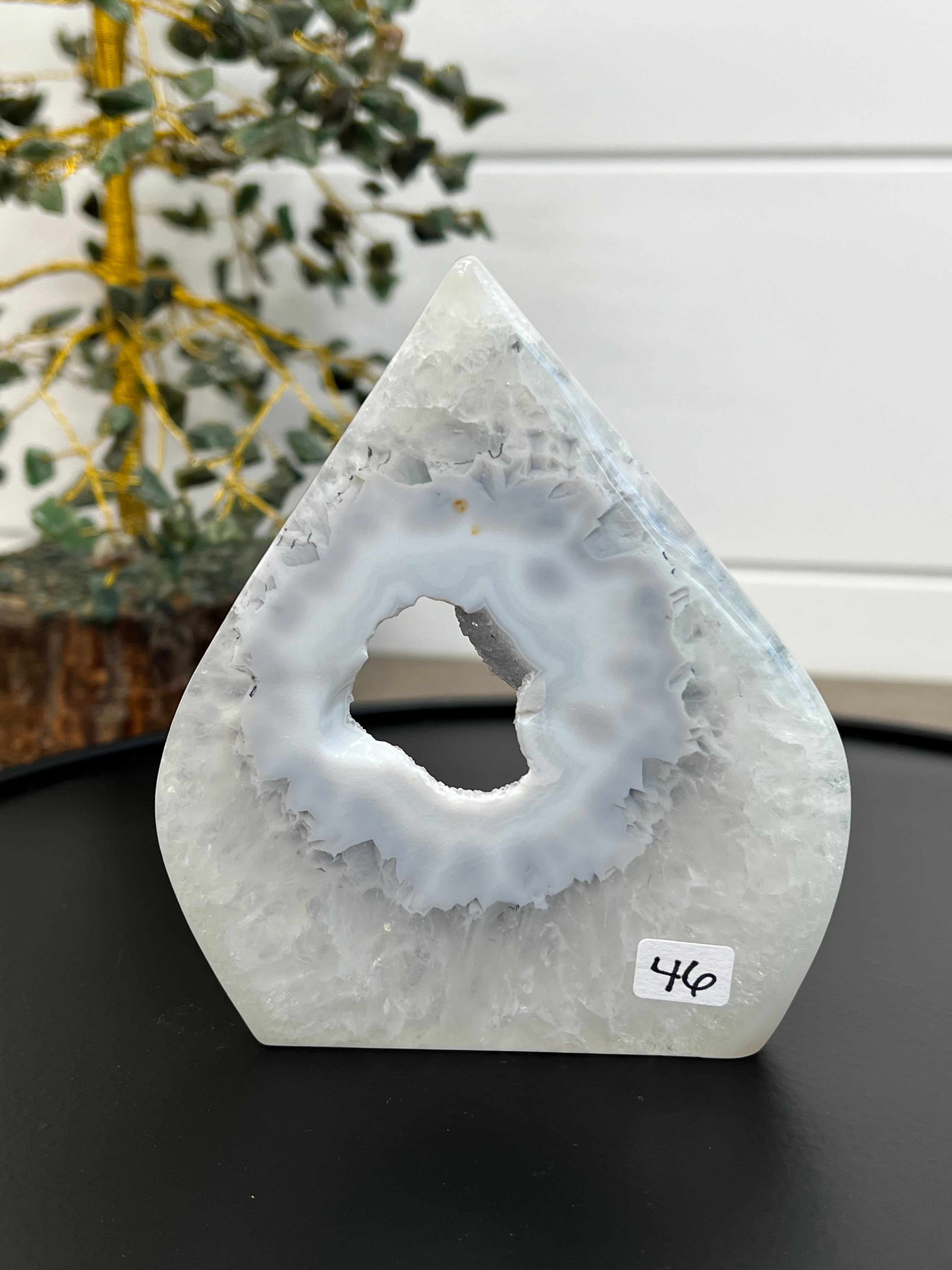 Snowy White Druzy Agate Teardrop | 46